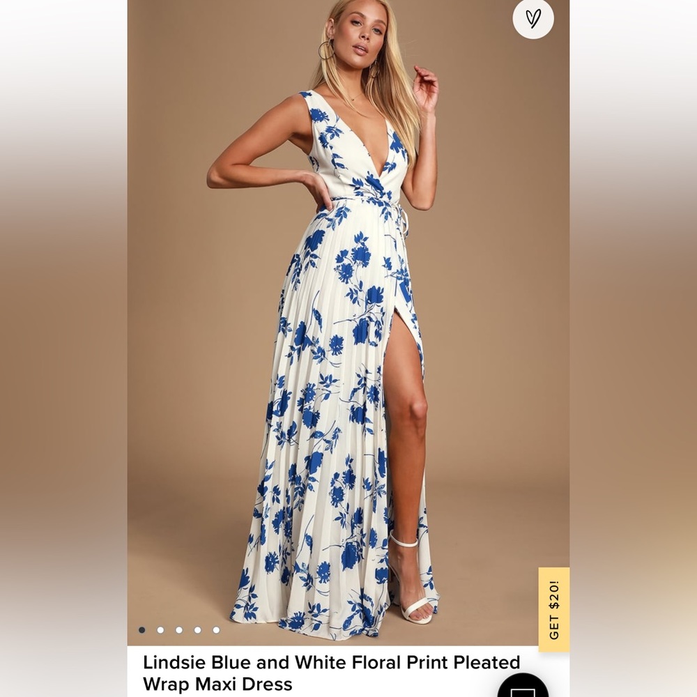 Lulus Blue and White Florian Maxi Wrap Dress